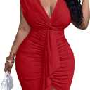 WDIRARA Women's Plus Size V Neck Sleeveless Bodycon Dress Ruched Twist Front Party Short Dress (XL)