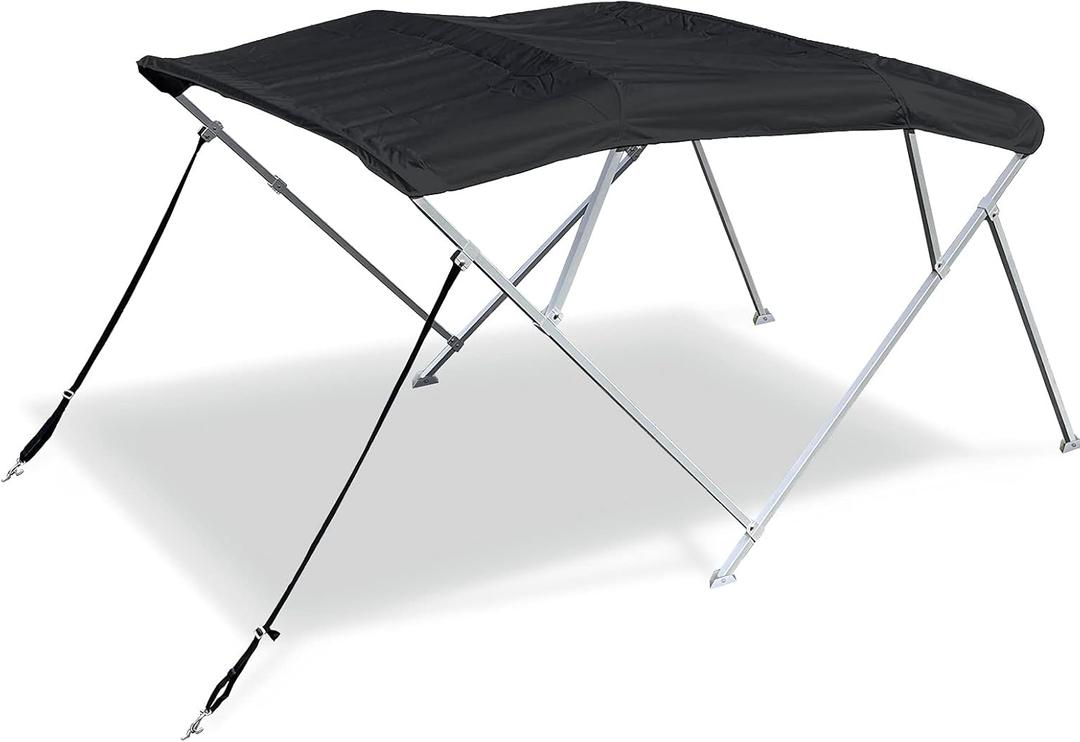 Savvycraft 4 Bow Bimini Top, 10 Feet Long Square Tube Bimini Top Set, Includes Marine Grade Canvas Cover, Storage Boot, Rear Poles with 1 Inch Aluminum Frame, Black, 4 Bow 120" L 54" H 97"- 103" W