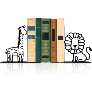 Lion Giraffe Safari Metal Bookends Animal Bookends for Kids Cute Decor for Childrens Bedroom Home Nursery