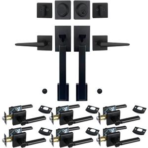 Matte Black Double French Door Handle Set & 6pcs of Privacy Door Levers