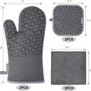 KEGOUU Oven Mitts and Pot Holders 6pcs Set, Kitchen Oven Glove High Heat Resistant 500 Degree Extra Long Oven Mitts and Potholder with Non-Slip Silicone Surface for Cooking (Grey)