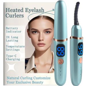 Heated Eyelash Curlers with Battery Indicator, Electric Eyelash Curler 3 Temperature Modes LED Display USB Rechargeable Makeup Tools, Heated Lash Curler Ideal Christmas Gift for Women (Blue)
