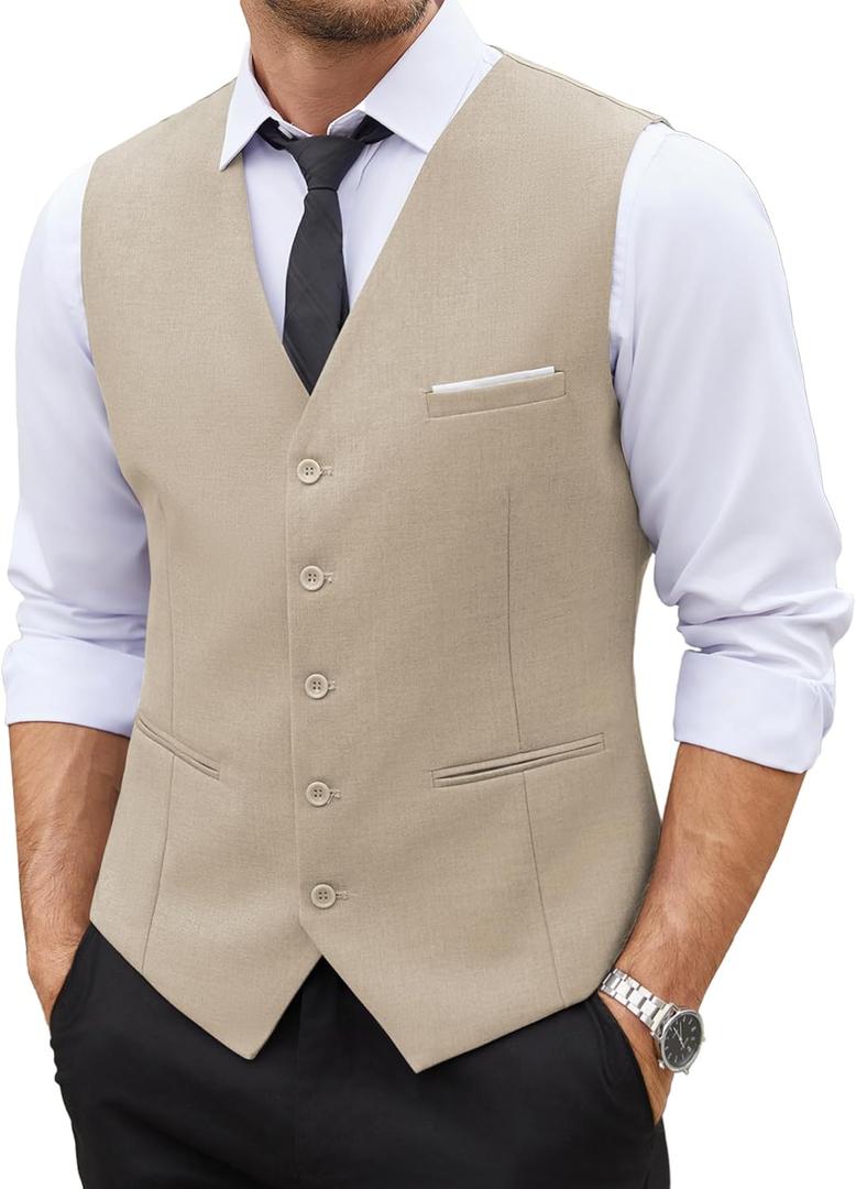 COOFANDY Men's Suit Vest Slim Fit Business Formal Waistcoat Casual Dress Vest (XX-Large, Khaki)
