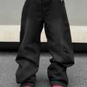 Men's Irregular Sutures Y2k Hip Hop Baggy Jeans Wide Leg Denim Pants Casual Loose Fit Trousers Streetwear, XXL