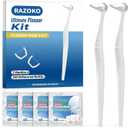 RAZOKO Reusable Dental Flosser Kit, Extra Strong Shred-Resistant Floss, for Hard to Reach Areas, PTFE & PFAS Free (2 White Handles + 240 Refills)