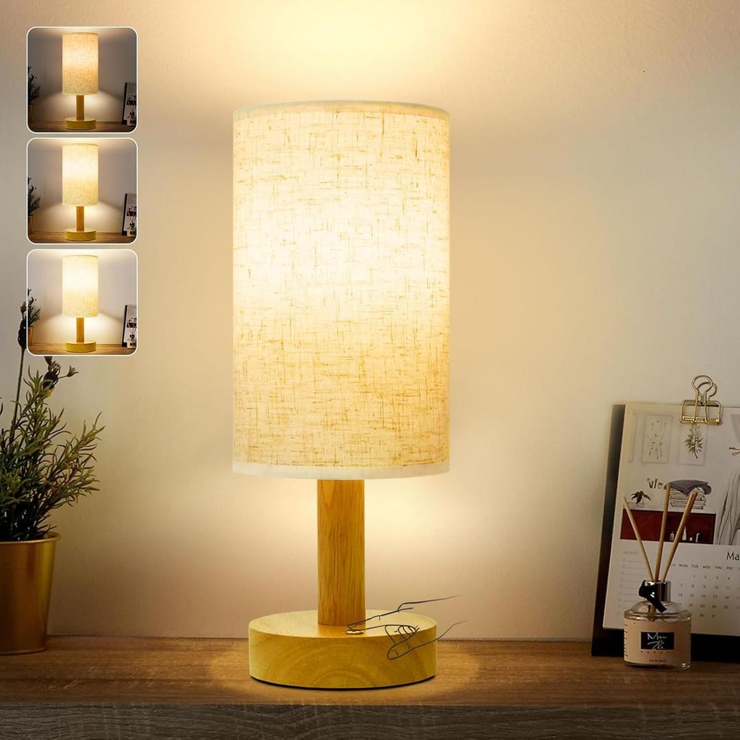 Rechargeable Cordless Table Lamp,Touch Control&Stepless Dimming,Wireless Bedside Ambient Night Light with Wood Base&Linen Shade,Portable Battery Lamp for Bedroom,Nightstand,Nursery,Camping,Outdoor (CordlessTouch Lamp set of 1)