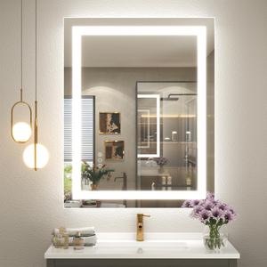 24x32 LED Bathroom Mirror, Dimmable Vanity Mirror for Wall, Backlit and Front Lighted, Anti-Fog, Memory, Shatter-Proof, ETL Listed (Horizontal/Vertical)