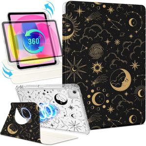 Shorogyt for iPad Air 11 Inch Case M3 2025&M2 2024/Air 5th Generation 2022/Air 4th Gen 2020/Pro 11 Inch Case Magnetic Stand for Women - Cute 360 Degree Rotating Covers Girls Pencil Holder, Sun Moon