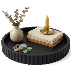OAKOA Concrete Black Tray for Coffee Table  Round Black Decorative Tray for Table Decor  Bandejas Decorativas para La Sala  Coffee Table Centerpiece