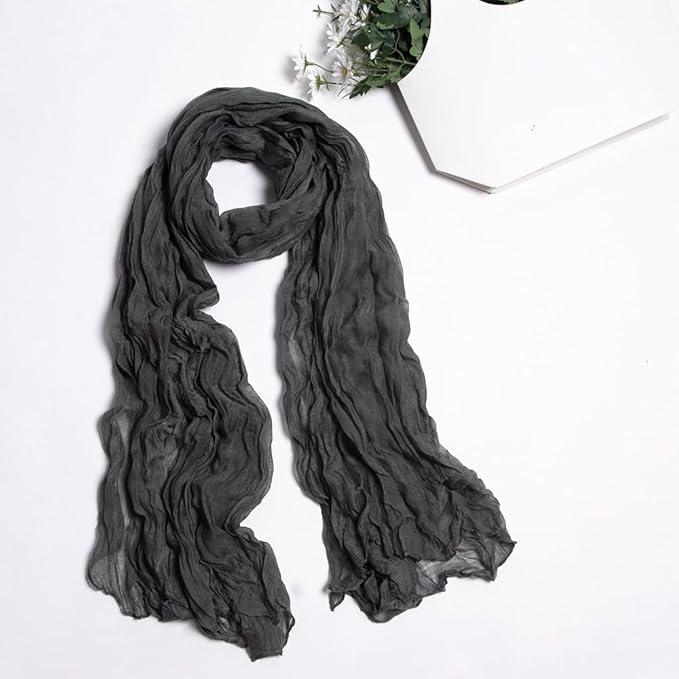 Lightweight Voile Scarf for Women, Crinkled Textured Elegant Scarf, Soft Sheer Wrap for Daily Wear, Beach and Office