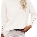 Rapbin Turtleneck Sweaters for Women 2026 Fall Winter Long Sleeve Knit Pullover High Low Hem Sweater with Metal Buttons XL