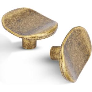 6 Pack Antique Brass zinc Alloy Solid Cabinet Knobs,Vintage Brass Single Hole Drawer Square knob Handles for Cabinets and Dresser Drawers Rustic