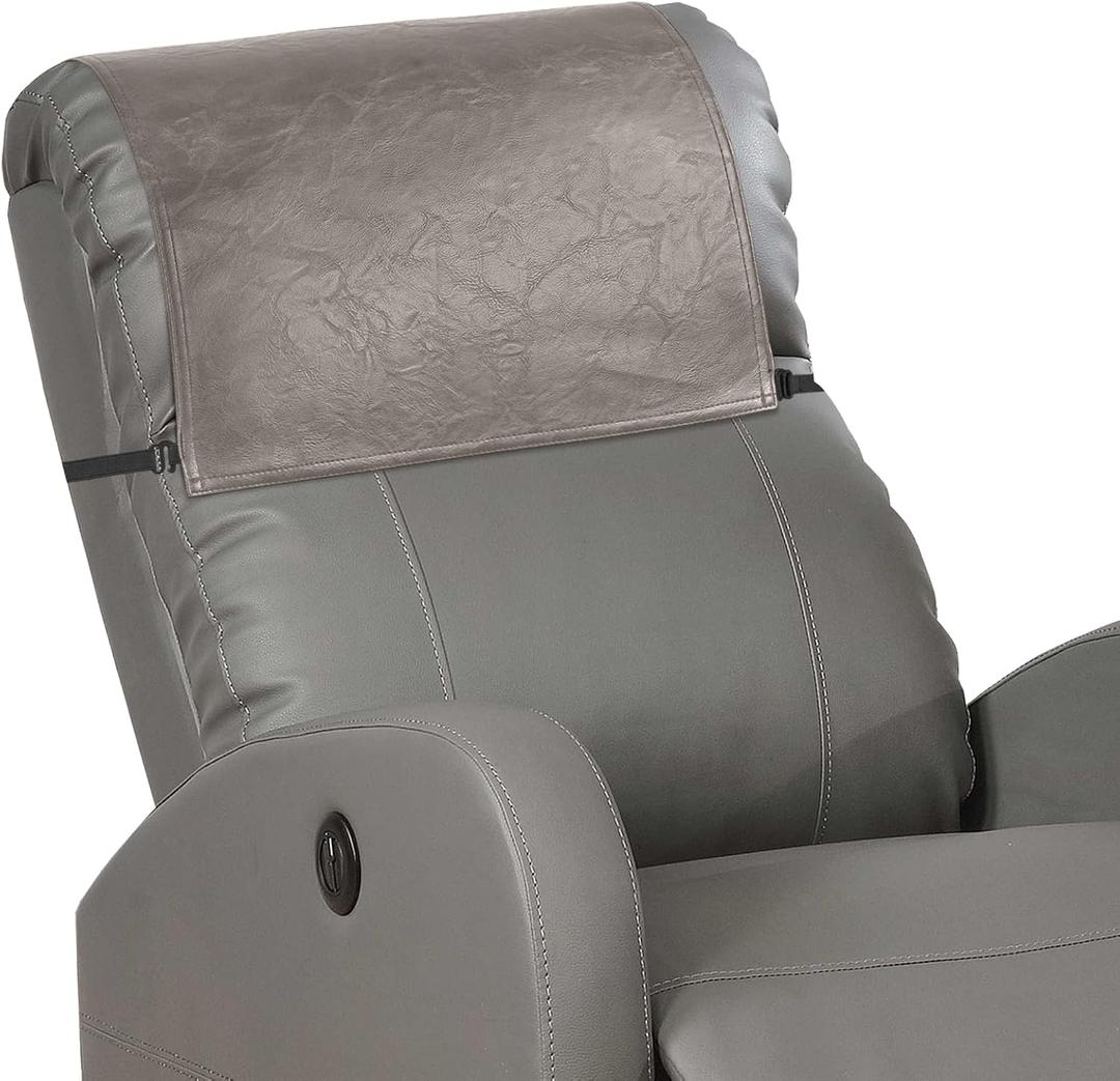 Recliner Headrest Protector, Non Slip Waterproof Headrest Cover, Leather Recliner Headrest Cover for Sofa, Furniture, Living Room, Office Chair 17x27 in(Taupe)