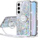 Silverback for Samsung Galaxy S25 Plus Case with Ring, Women Girls Bling Holographic Sparkle Glitter Cute Cover,Diamond Ring Protective Phone Case for Galaxy S25 Plus - Clear Silver