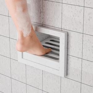 Zonon Recessed Wall Niche Shower Foot Rest for Shaving Legs Bathroom Stainless Steel Recessed Shower Niche Footrest Wall Storage with Shaving Holder for Bathroom No Tile Needed(White,5.9" X 4.7")