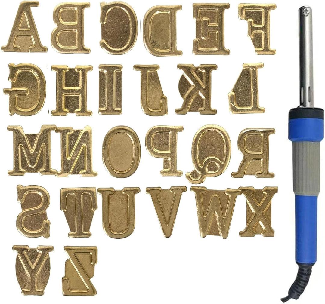 Wood Burning Letters Tips,Uppercase Alphabet HotStamps Set for Branding and Personalization of Wood, Leather, and Other Surfaces With Pen