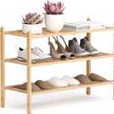 Shoe Rack, 3-Tier Bamboo Stackable Shelf Storage Organizer, Stand for Closet, Entryway, Hallway, Bathroom and Living RoomNatural