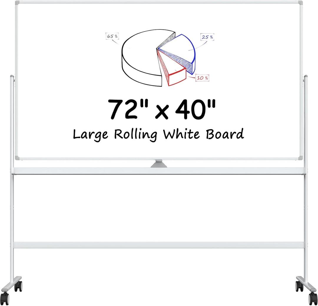 (Bundle of 2 Sets) MaxGear Large Seamless Rolling White Board on Wheels, 72" x 40" Big Mobile Magnetic Dry Erase Board with Stand, Reversible Single-Piece Whiteboard with Aluminium Frame and Stand