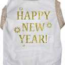Petitebella Bling Happy New Year Puppy Dog Shirt (White/Gold, Small)