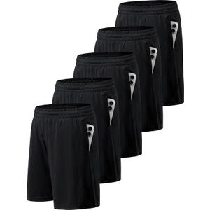 BVNSOZ Men's Athletic Shorts with Pockets and Elastic Waistband Quick Dry Workout Shorts for Men, Black x 5, XL