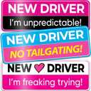 2 x 3-Pack HEY-OKEY New Driver Magnet for Car  Metal Only (Not for Plastic/Aluminum)  Funny Pink Please Be Patient Reflective Magnetic Bumper Sticker  Removable Rookie Safety Signs  10 x 3.5 in