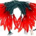 35 LED Red Chili Pepper Christmas Lights, Commercial Grade Home Decorative Lighting String Green Wire 18 FT, for Kitchen, Living Room, Party, Garden, Patio.
