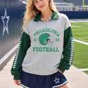 FASHGL Football Sweatshirts Women Game Day Sweatshirt Quarter Zip Pullover (Gray, L)
