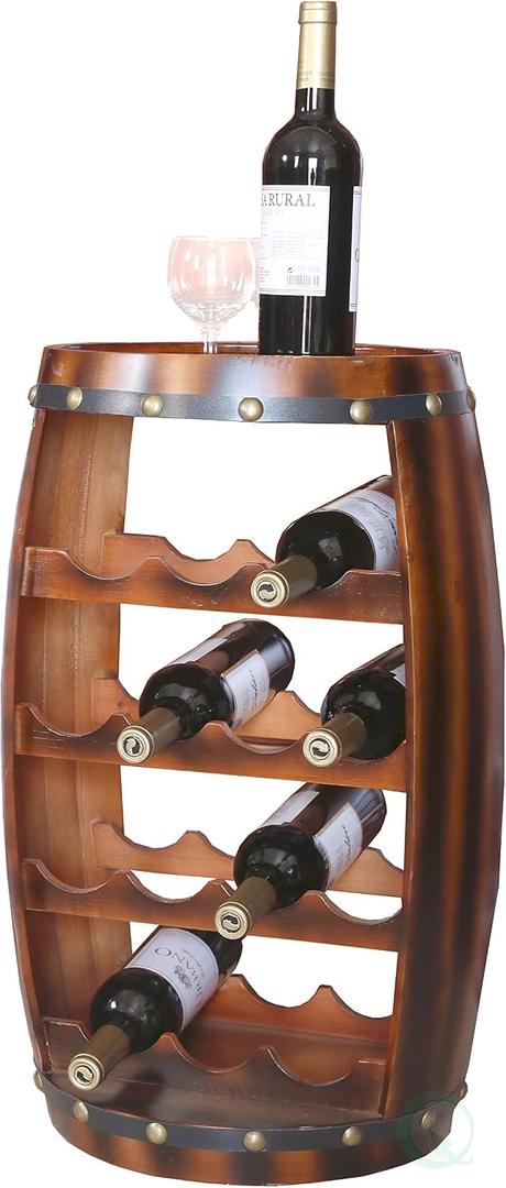 Wooden Barrel Shaped 14 Bottle Wine Rack