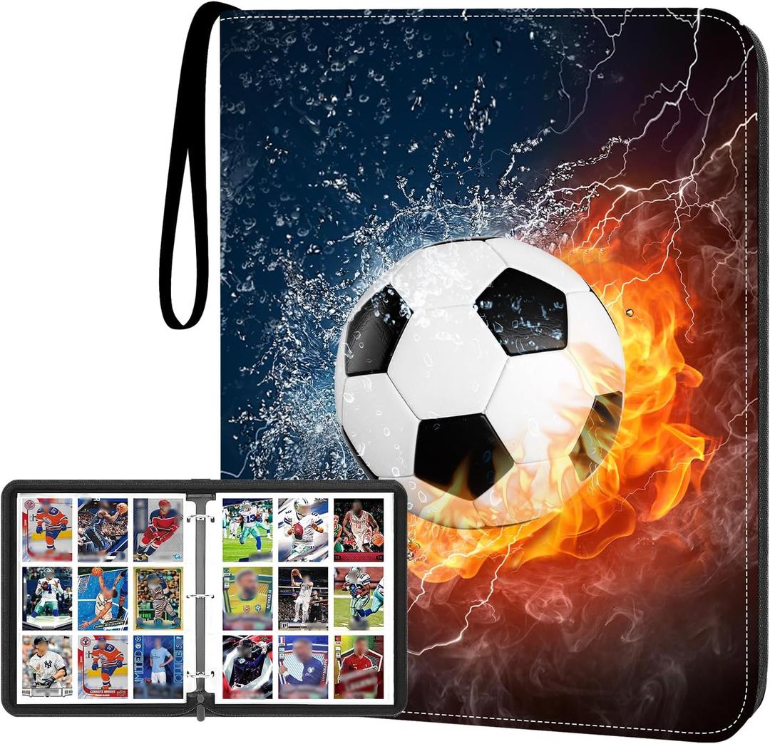 Trading Card Binder with Sleeve, 900 Pockets Soccer Card Binder Sports Cards Storage Organizer for Football Baseball or Game Trading Cards with 50 Removable Sleeves Cards Collector Album