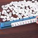 ZGME American Mahjong Set,166 White Tiles with Blue Rectangular Bag and Accessories,4 All-in-One Mahjong Racks with Pushers,Complete Western Mahjong Set, 1.2" 0.9" 0.5"