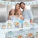 Hello Fall Decorations Tableware, 142 Pcs Blue Plaid Fall Pumpkin Decorations includes Pumpkin Plates and Napkins, Hello Fall Plates and Napkins for Harvest Blue Thanksgiving Decorations