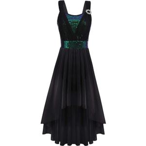 ODASDO Women Adult Lyrical Dance Dress Modern Contemporary Costume Sequins Mesh Tulle High Low Skirt Ballet Dancewear (Large, Black)