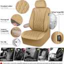 CAR PASS Piping Luxury PU Leather Two Front Car Seat Covers, Waterproof Anti Slip Seat Covers Compatible with Front Seat Armrests,Universal Fit for Suvs,Vans,Trucks,Airbag Compatible(All Beige)