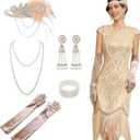 1920s Dresses for Women, Roaring 20s Great Gatsby Flapper Dresses Fringed Sequin Vintage Dress with Accessories Set XX