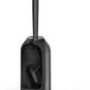 HAMITOR Toilet Bowl Brush Holder Set: Bathroom Deep Cleaning Toilet Cleaner Scrubber Under Rim with Curved Bristle for Dead Corner Clean - Hidden Rv Toilet Decorative Accessories with Caddy- Black (1 pack)