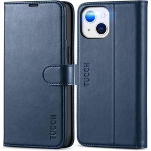 TUCCH Wallet Case for iPhone 13 6.1-inch, [RFID Blocking] [Card Slot] TPU Interior Protective Case, Magnetic Folio Shockproof PU Leather Stand Flip Cover Compatible with iPhone 13 2021, Dark Blue