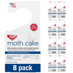 Enoz Moth Cakes  8 Pack  Easily Hangs in Closets & Garment Bags  Kills Clothes Moths, Carpet Beetles, Eggs & Larvae  Treats 6.25 Cubic Feet