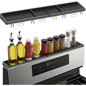 BFONS 30 Inch Silicone Magnetic Stove Top Shelf, Kitchen Shelf Over Stove Spice Rack Apartment Must Haves Kitchen Gadgets for Above Stovetop Seasoning Organization and Storage Thickened Black