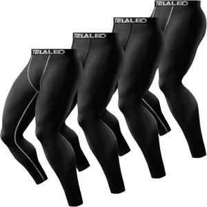 TELALEO  4 Pack Men's Compression Pants Leggings Sports Tights Performance Athletic Baselayer Workout Running S