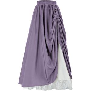 Scarlet Darkness Maxi Long Skirt for Women Double Layered Renaissance Skirts (Large, Purple)