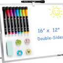 TSJ OFFICE Dry Erase White-Board - 12 X 16 Inches Portable Small Magnetic White Board with Hooks for Wall, Mini Desktop Whiteboard 360 Degrees Revolving Double Sided Stand for Office, Home, School (Silver)
