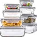 HOMBERKING 8 Pack Glass Food Storage Containers with Lids, Meal Prep Containers, Airtight Bento Boxes with Leak Proof Locking for Microwave, Oven, Freezer and Dishwasher, BPA Free, 5-35oz (Black)