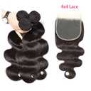 Human Hair Bundles with Closure 18 20 22+16 Inch Body Wave Closure with Bundles 100% Brazilian Virgin 3 Bundles Human Hair Weave with 4x4 Free Part Lace Closures Natural Black
