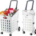 Portable Folding Shopping Cart,White Foldable Grocery Cart on Wheels,Collapsible Rolling Trolley Cart,Rolling Swivel Wheels,Utility Carts for Grocery Laundry Shopping Home