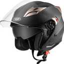 Motorcycle Open Face Helmet DOT Approved - YEMA Helmet YM-627 Motorbike Moped Jet Bobber Pilot Crash Chopper 3/ 4 Half Helmet with Sun Visor for Adult Men Women - Matte Black, Large