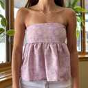 Women's Tie Back Cropped Tube Top Cute Floral Strapless Babydoll Peplum Tops Trendy Summer Casual Flowy Bandeau Outfit, XL