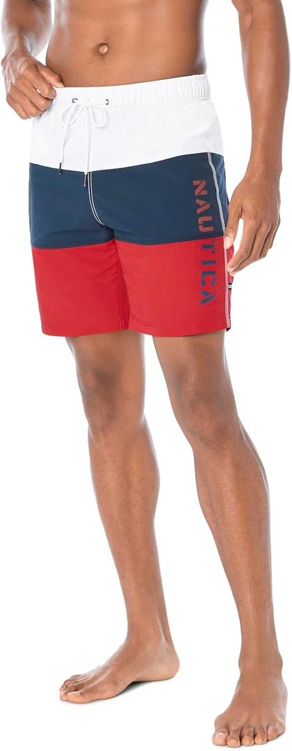 Nautica Men's Quick Dry Classic Logo Tri-Block Series Swim Trunk, XL