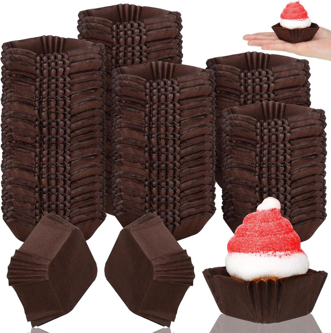 Tanlade 350 Pcs Square Mini Cupcake Liners Disposable Brownie Baking Pan Liners Paper Baking Cup for Cup and Cupcakes Party Supplies for Weddings Birthdays Bridal(Coffee)