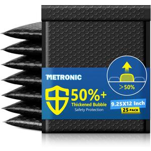 Metronic Extra Deep Bubble Mailers Usable Size 8.5x11" 25 Pack Padded Envelopes 9.25x12" Opaque Self Seal Adhesive Waterproof bubble envelopes Shipping Bag for Books,DVD,Small Business,Black,#2