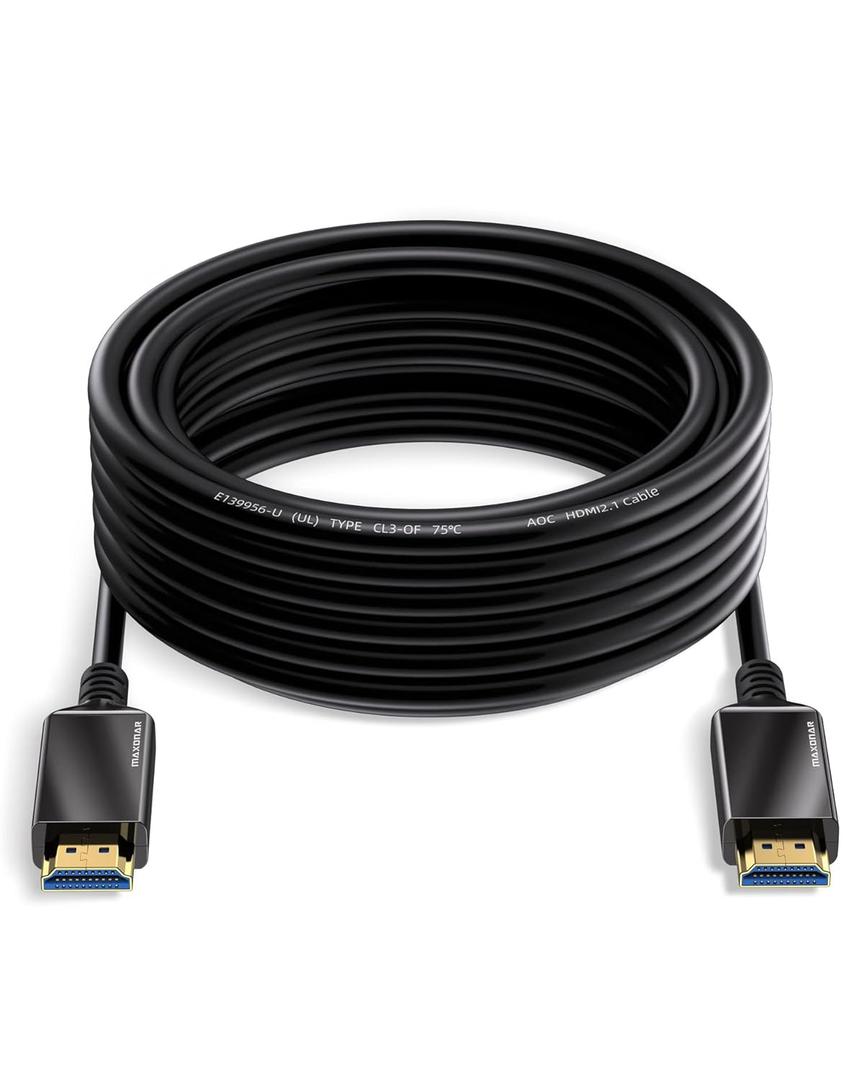 Maxonar 8K Fiber Optic HDMI Cable 50FT [Certified] Ultra High Speed HDMI Cable 8K60 4K120 144Hz 48Gbps CL3 HDCP 2.2&2.3 eARC HDR Dolby for PS5/Xbox Series X/Apple TV 4K, Roku TV (Grey)